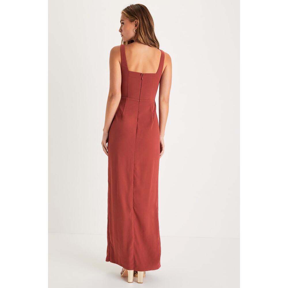 NWT Lulus Glamorous Disposition Rust Ruched Maxi Dress Holiday Party Size M - Picture 3 of 8